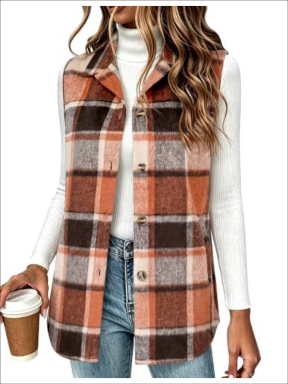 Plaid Flannel Vest Sleeveless Button Down Shirt Jacket Workwear